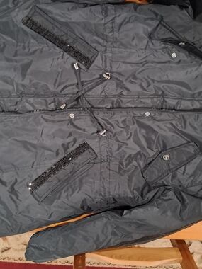 bebe Black Quilted Puffer Jacket with Sequin-Trim Pockets